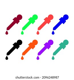 Pipeta de cuentagotas con una gota. Conjunto de ilustraciones vectoriales brillantes de color y clipart.