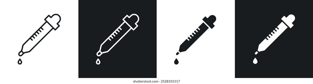 Ícone de vetor de conta-gotas definido em preto e branco