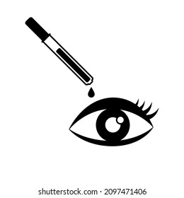 Eye And Eye Drops, Black Sign On White Background, Vector Illustration