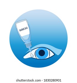 Icono de ojo y frasco aislado en fondo blanco, ilustración vectorial.