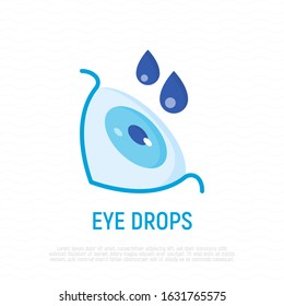 Eye drops for conjunctivitis, fatigue, moisturizing. Medical treatment. Flat icon. Vector illustration.