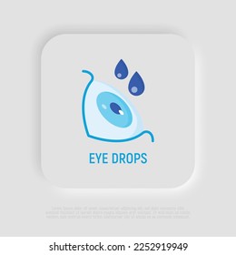 Eye drops for conjunctivitis, fatigue, moisturizing. Medical treatment. Flat icon. Vector illustration.