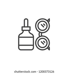 Eye drops and eye glasses outline icon. linear style sign for mobile concept and web design. Ophthalmology simple line vector icon. Symbol, logo illustration. Pixel perfect vector graphics