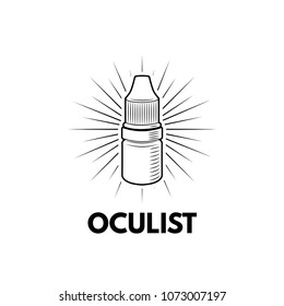 Eye drops icon. Beams. Oculist inscription. Medical badge. Eye care Vector illustration