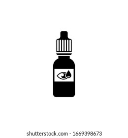 Eye Drops, Medical Bottle for Vision. Flat Vector Icon illustration. Simple black symbol on white background. Eye Drops, Medical Bottle for Vision sign design template for web and mobile UI element