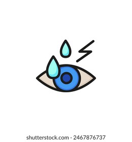 Eye drops. Thin line icon. Eye dripping from pain, infection, dust. Body aches concept. For health, drug, medicine