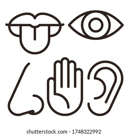 Eye, ear, lips, nose and hand - five senses of human nervous system. Sensory organs icon set isolated on white background