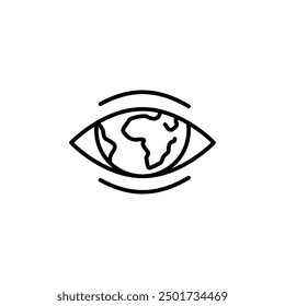 Eye Earth icon. A minimalist vector illustration featuring a globe within an eye. Perfect for projects related to global perspectives, and vision-related concepts. Vector illustration.