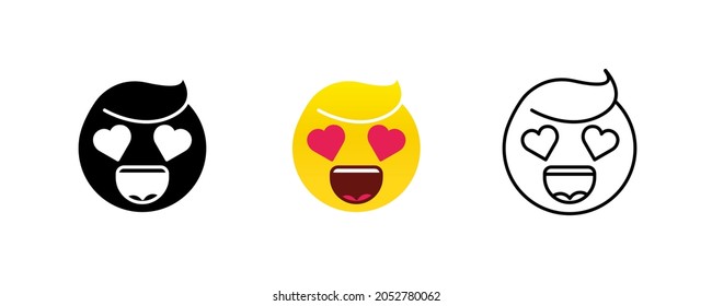 Eye emoji with heart. Emoticon vector icon set. Save icon vector. Editable row set. Silhouette, colored, linear icon set. Logo-web, icon design element.