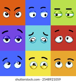 Emotionen der Augen setzen Cartoon. blinzelnder Blick, Augenblinzeln, Freudenschrei, Augenemotionen. einzelne Symbol, Vektorgrafik