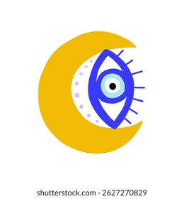 Eye evil turkish bead moon. Greek amulet nazar. Vector illustration