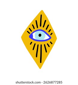 Ojo malvado turco grano triángulo amarillo. Amuleto griego nazar. Ilustración vectorial