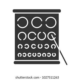 Eye exam chart glyph icon. Landolt vision test. Optotype. Silhouette symbol. Negative space. Vector isolated illustration