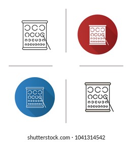 Eye exam chart icon. Flat design, linear and color styles. Landolt vision test. Optotype. Isolated vector illustrations