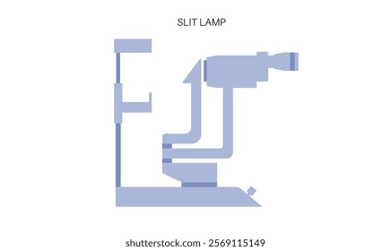 Eye exam in clinic with slit lamp. Microscope with a bright light. Detecting eye disease concept. Ophthalmologist look at the different structures at the front of the eye flat vector illustration.