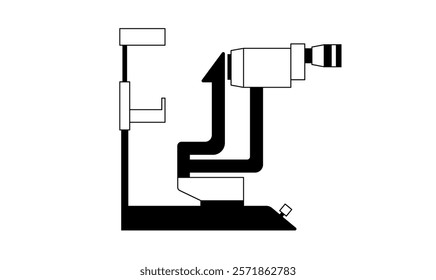 Eye exam in clinic with slit lamp. Microscope with a bright light. Detecting eye disease concept. Ophthalmologist look at the different structures at the front of the eye flat vector illustration.