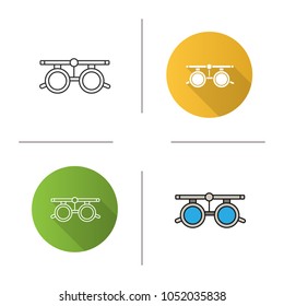 Eye exam glasses icon. Optometry. Visual acuity testing. Flat design, linear and color styles. Isolated vector illustrations