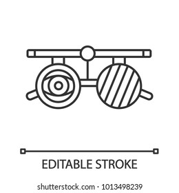 Eye exam glasses linear icon. Thin line illustration. Visual acuity testing. Optometry. Contour symbol. Vector isolated outline drawing. Editable stroke