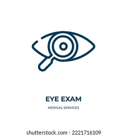 Eye Exam Icon. Linear Vector Illustration From Medical Services Collection. Outline Eye Exam Icon Vector. Thin Line Symbol For Use On Web And Mobile Apps, Logo, Print Media.