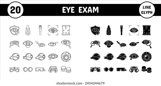 Eye Exam Line Glyph Vector Illustration Icon Sticker Set Design Materials