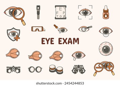 Eye Exam Lineal Color Vector Illustration Icon Sticker Set Design Materials