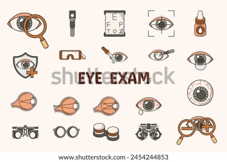 Eye Exam Lineal Color Vector Illustration Icon Sticker Set Design Materials