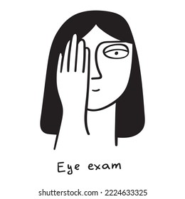 Eye exam. Outline vector icon on white background.