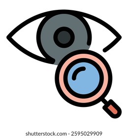 Eye examination icon in flat line style representing vision check eye health and optometry care ideal for medical healthcare and wellness concepts.