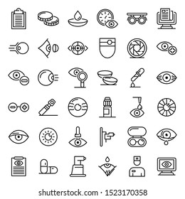 Eye examination icons set. Outline set of eye examination vector icons for web design isolated on white background