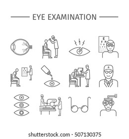 Eye Examination. Line icons set. Vector signs for web graphics.