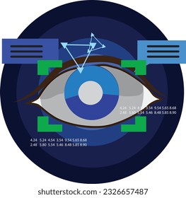Tecnología de examen ocular para identificar a las personas, tecnología empresarial y temas científicos, ilustrados en estilo plano con un vector.