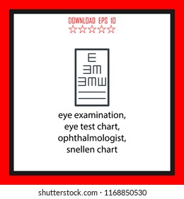 eye examination, eye test chart, snellen chart vector icon