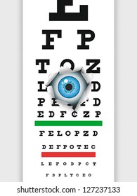 Eye Examination Through Medical Eye Chart. Humorous Illustration. EPS 8, CMYK