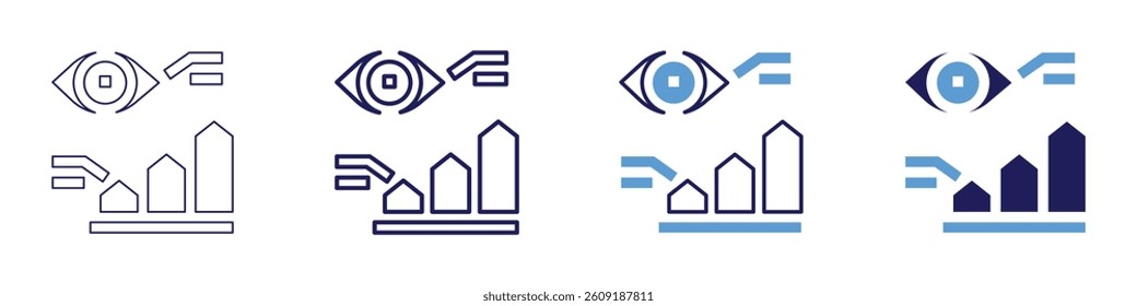 Eye excessive light sensitivity icon in 4 different styles. Thin Line, Line, Bold Line, Duotone. Duotone style. Editable stroke.