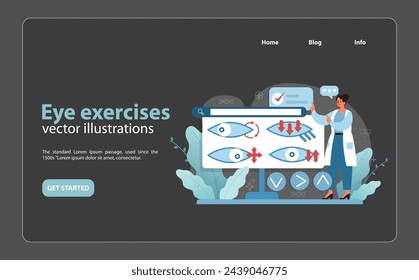 Eye Exercise Guide Illustration. A doctor recommends ocular exercises to maintain eye health, featuring direction arrows and eye diagrams. Flat vector illustration.