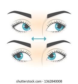 Eye exercise. Movement for eyes relaxation. Eyeball, eyelash and brow. Looking left and right. Isolated vector illustration in cartoon style