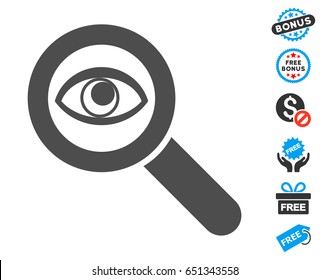 Eye Explore gray icon with free bonus pictograms. Vector illustration style is flat iconic symbols.