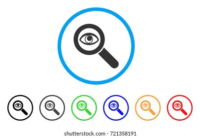 Eye Explore rounded icon. Style is a flat eye explore grey symbol inside light blue circle with black, gray, green, blue, red, orange versions. Vector designed for web and software interfaces.