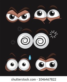 Eye expressions on black background illustration