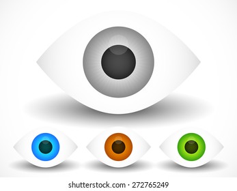 Eye, eyeball graphics in different colors. Gray, green, brown and blue eyes. Editable vector.