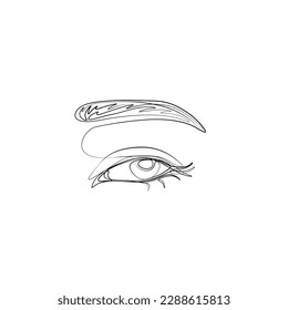 Eye with eyebrow, continuous line drawing, small tattoo, print for clothes and logo design, emblem or logo design, logo for the studio eyelash, isolated vector illustration.
