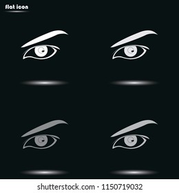 Eye with eyebrow flat grayscale vector icon.