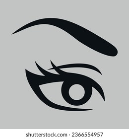 Eye with eyebrow. Vector on gray background