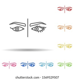 Eye, eyelash lamination in multi color style icon. Simple thin line, outline vector of anti age icons for ui and ux, website or mobile application