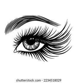 Ojo, pestañas, cejas, icono negro y blanco, vector, ilustración