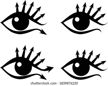 Eye with eyelashes in the form of arrows, stylized image, logo, sign. Vector illustration