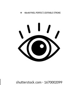 Eye with eyelashes simple line icon vector illustration.Editable stroke. 48x48 Pixel Perfect.