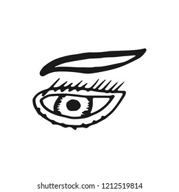 eye with eyelashes sketch icon. isolated object on white background.