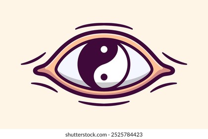 Eye Featuring a Yin Yang Symbol Representing Balance and Harmony in Cartoon Style