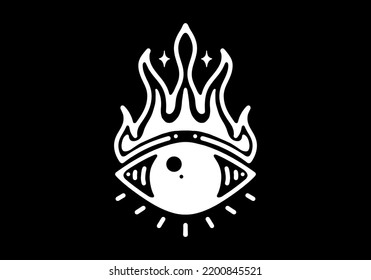 Eye and fire flame Black and white line art mono line tattoo design